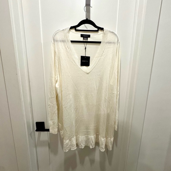 NWT. Womens white pull-on sweater with ruffle - Picture 1 of 4